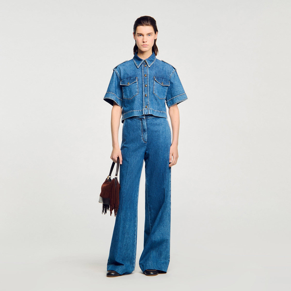 Cropped denim shirt Blue Jean Sandro Women