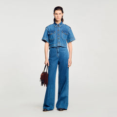 Cropped denim shirt Blue Jean Sandro Women