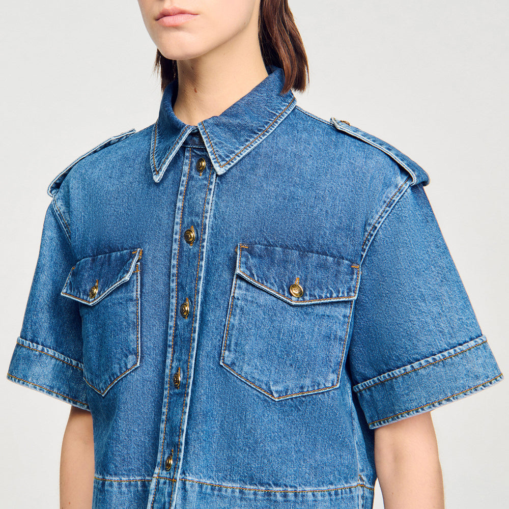 Cropped denim shirt Blue Jean Sandro Women
