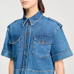 Cropped denim shirt Blue Jean Sandro Women