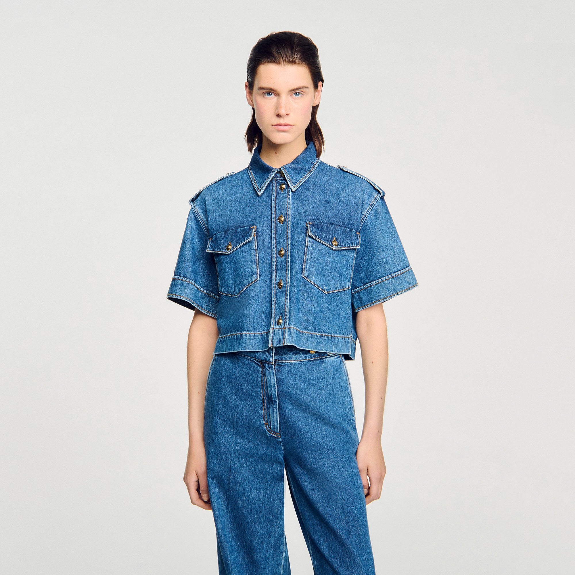 Cropped denim shirt Blue Jean Sandro Women
