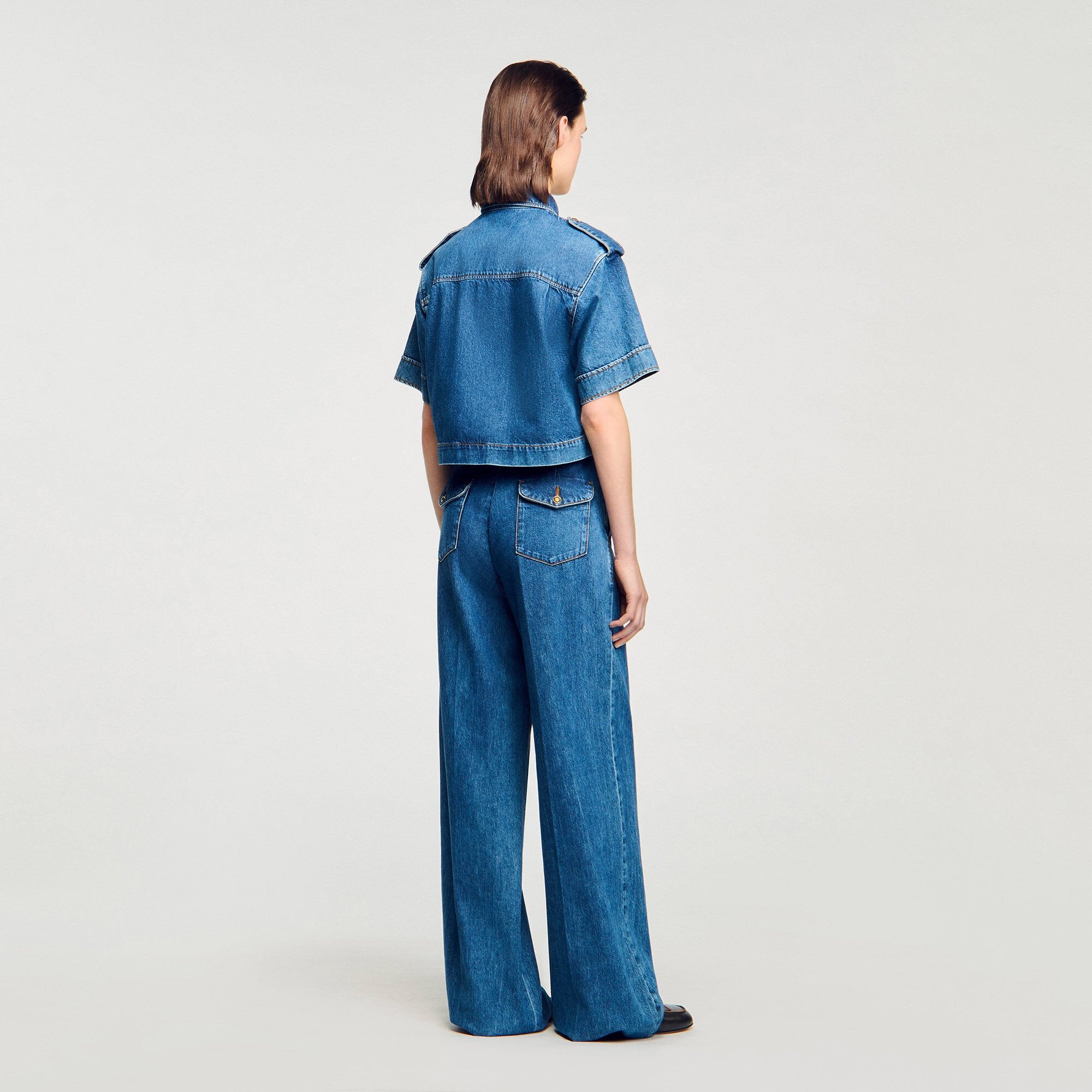 Cropped denim shirt Blue Jean Sandro Women