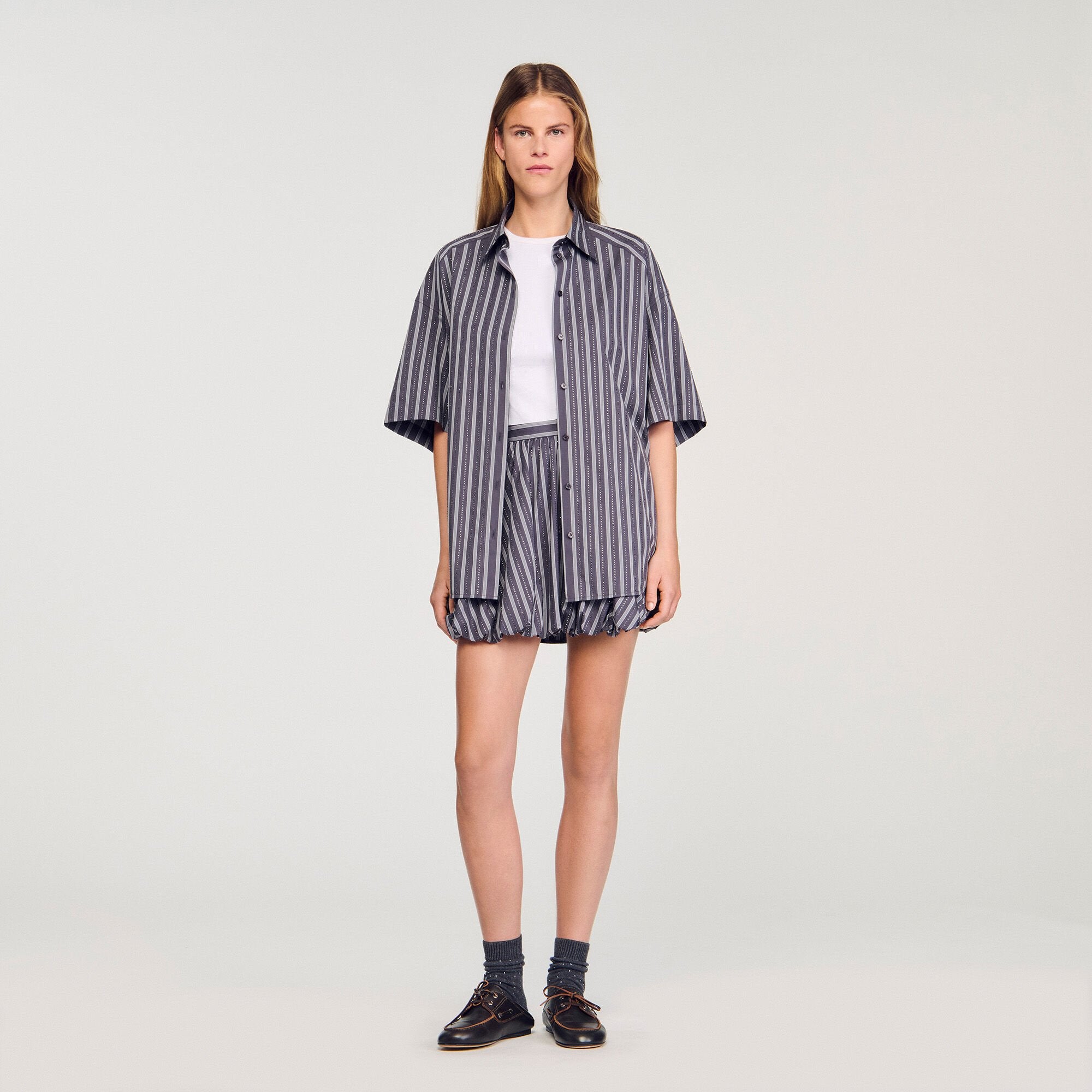 Oversized striped rhinestone shirt Grey Sandro Women