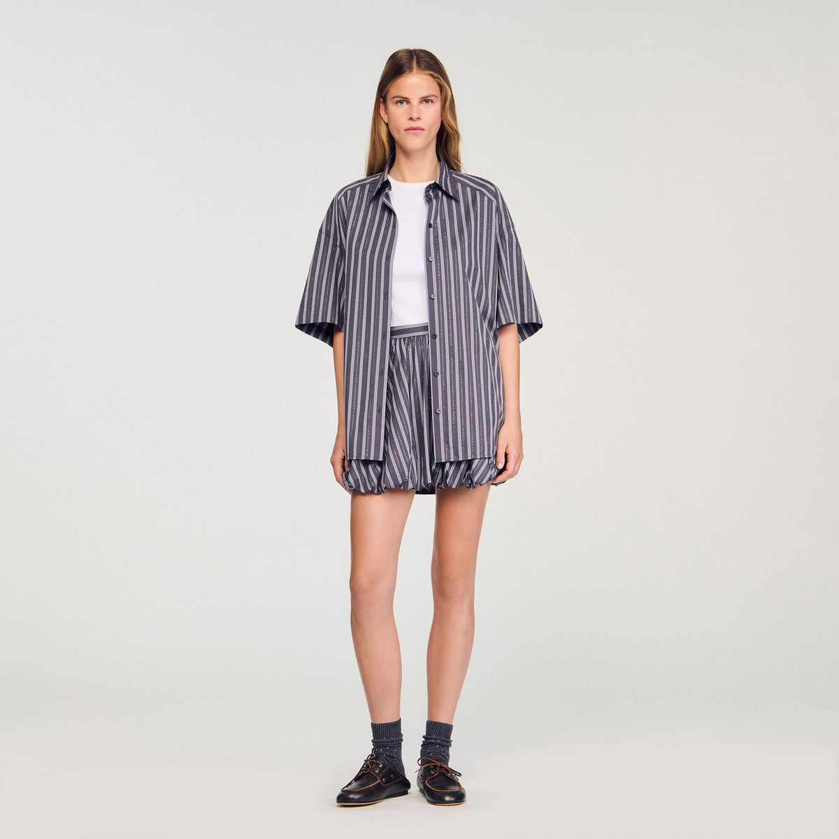 Oversized striped rhinestone shirt Grey Sandro Women