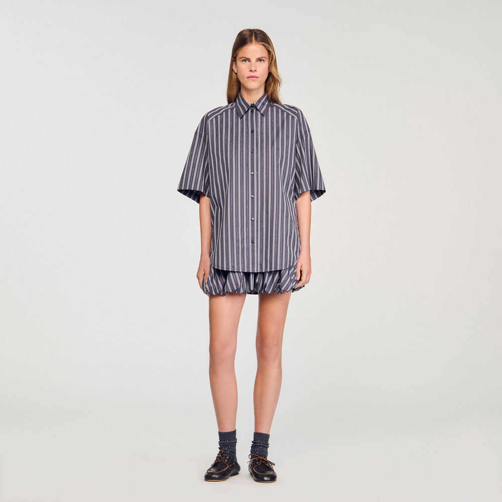 Oversized striped rhinestone shirt Grey Sandro Women