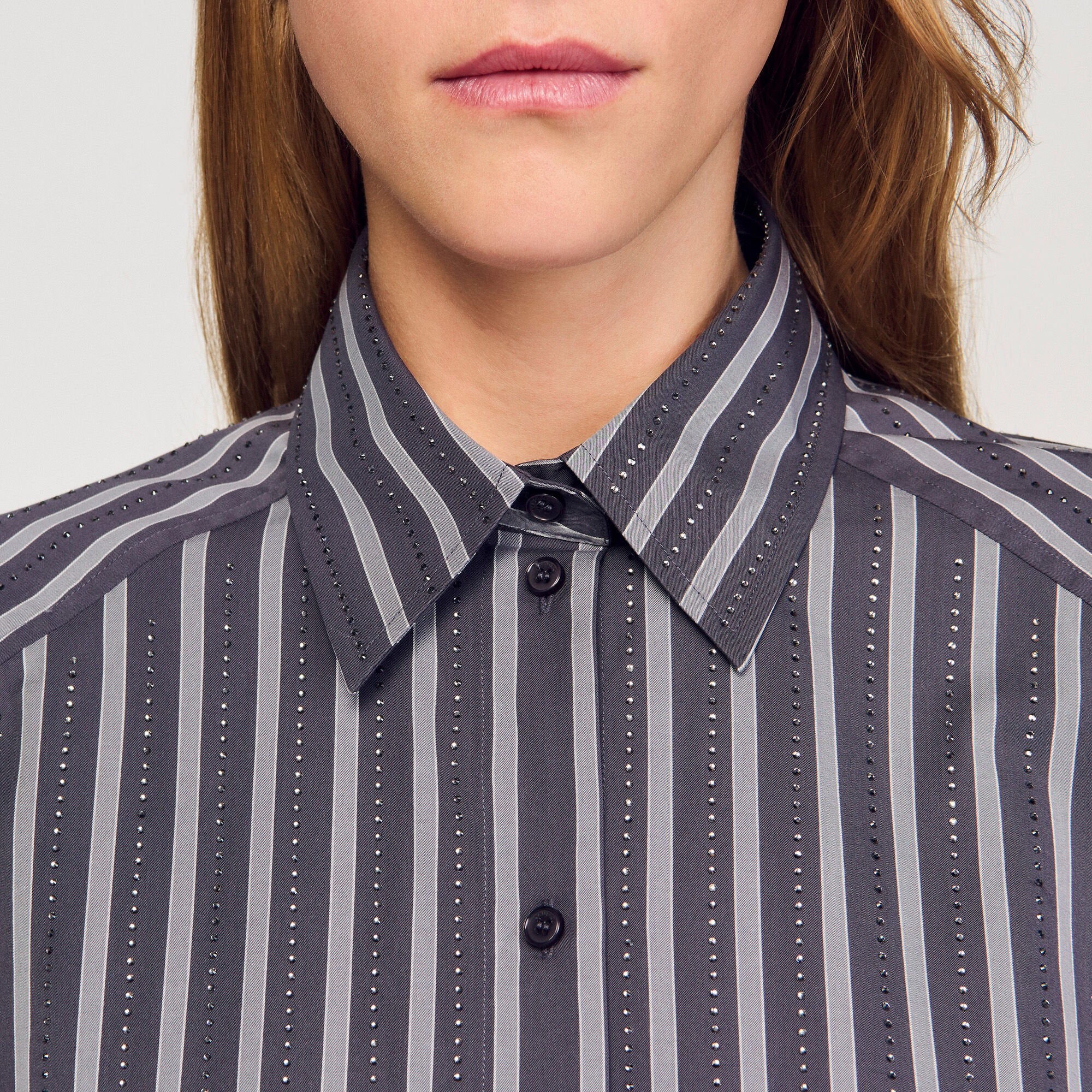 Oversized striped rhinestone shirt Grey Sandro Women