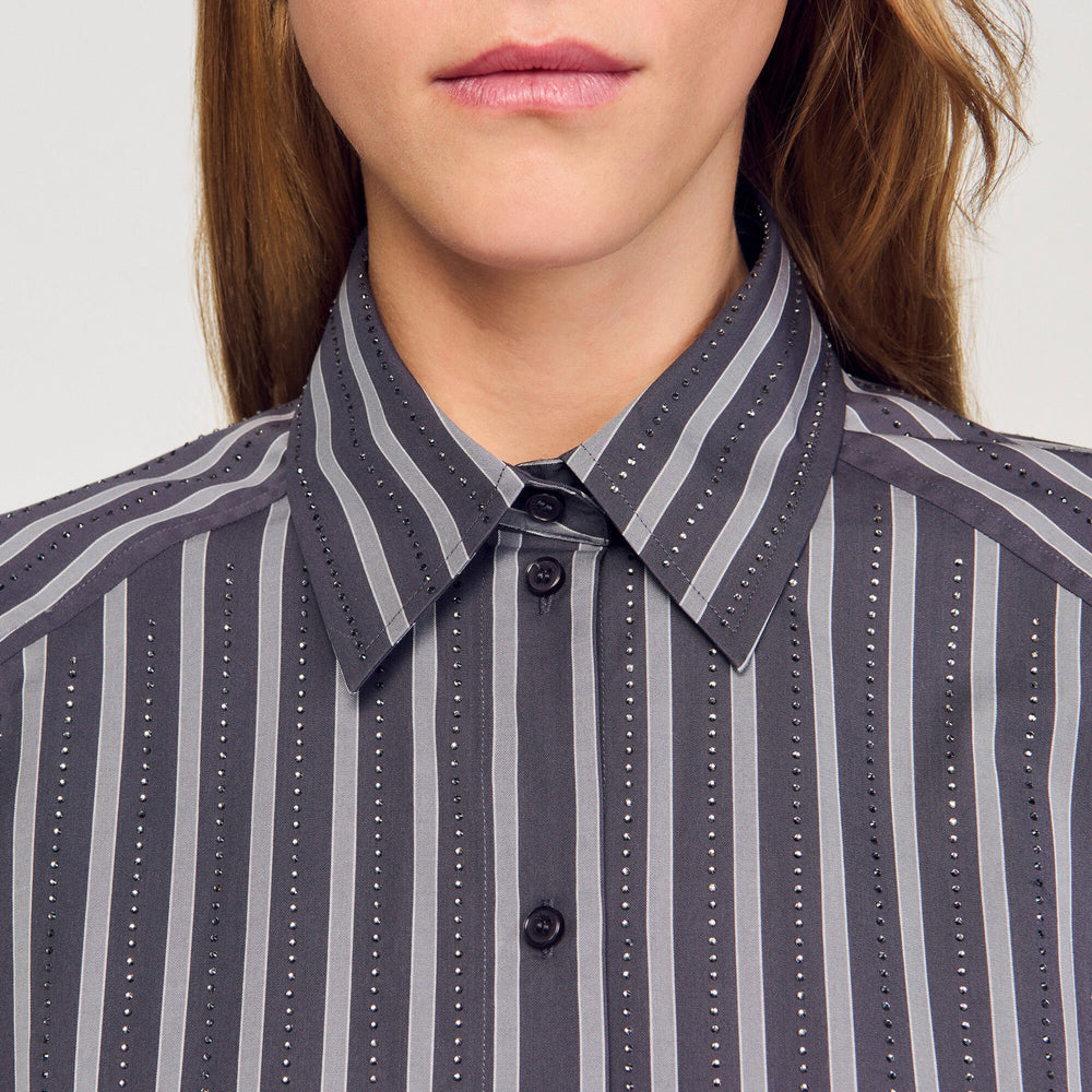 Oversized striped rhinestone shirt Grey Sandro Women