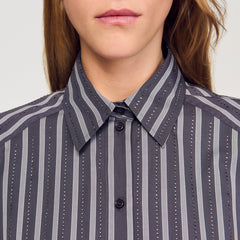 Oversized striped rhinestone shirt Grey Sandro Women