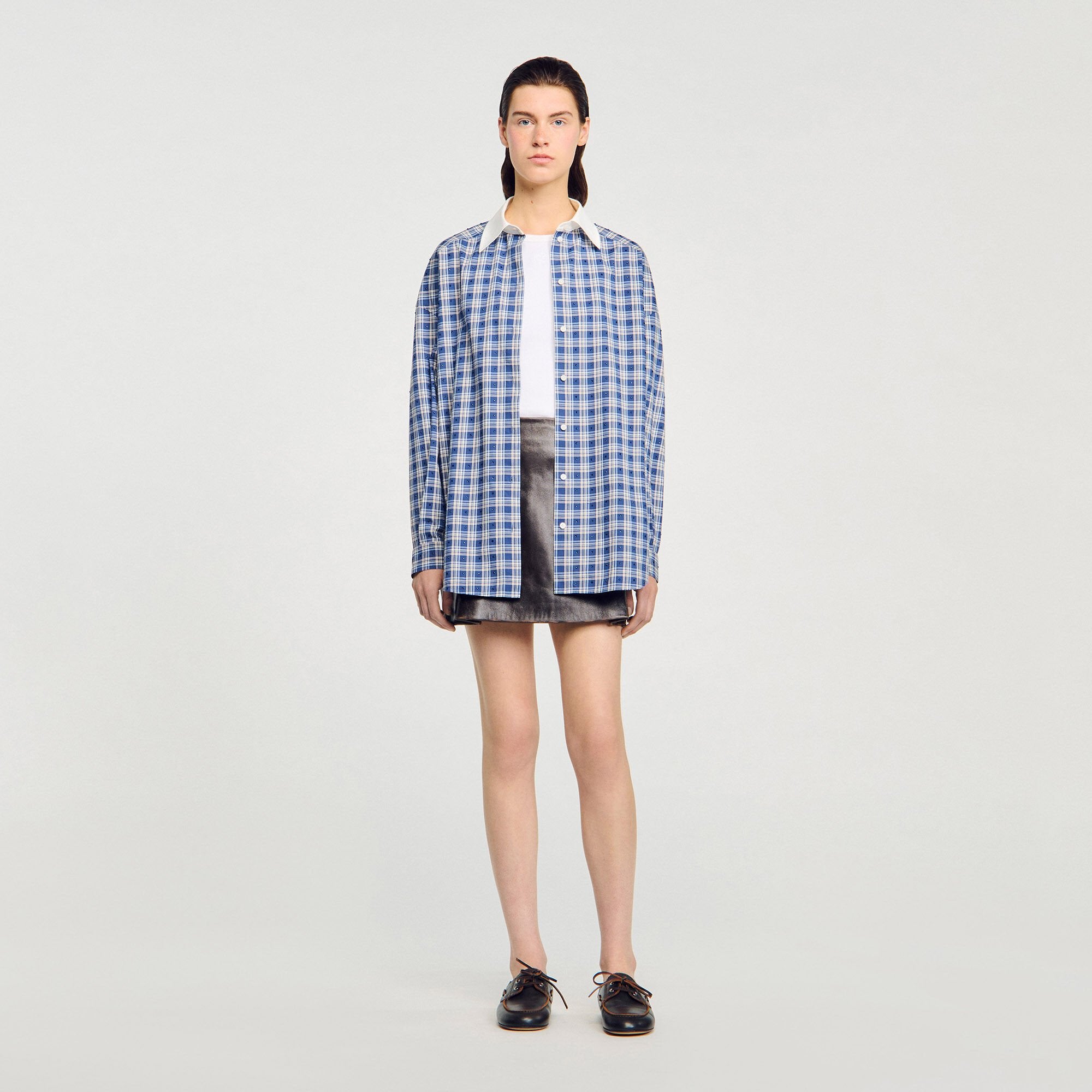 Rhinestone checkered shirt Blue Sandro Women