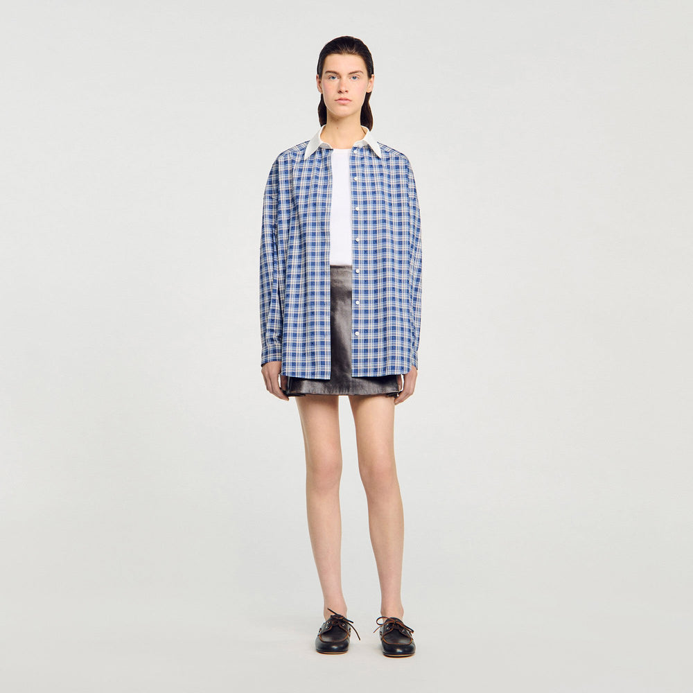 Rhinestone checkered shirt Blue Sandro Women