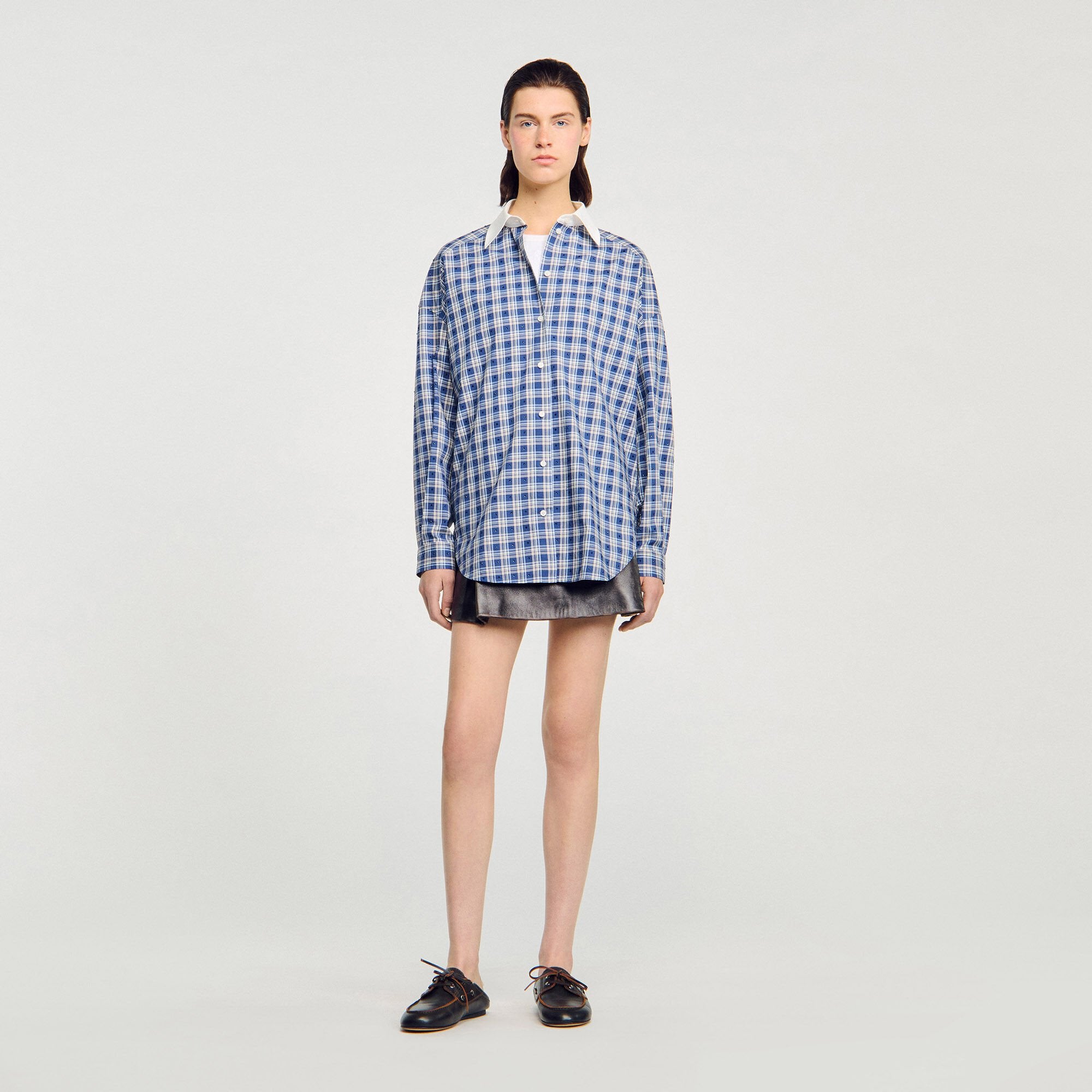 Rhinestone checkered shirt Blue Sandro Women
