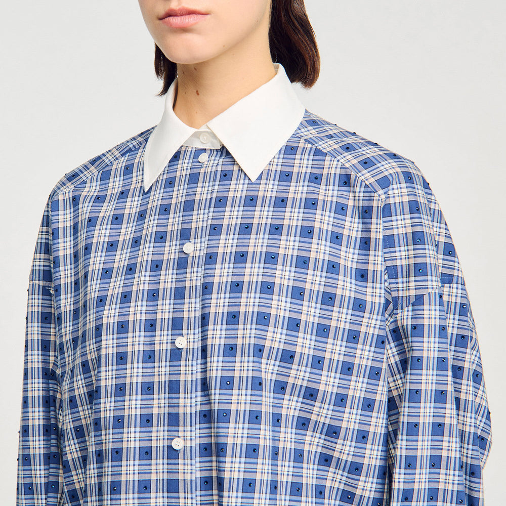 Rhinestone checkered shirt Blue Sandro Women