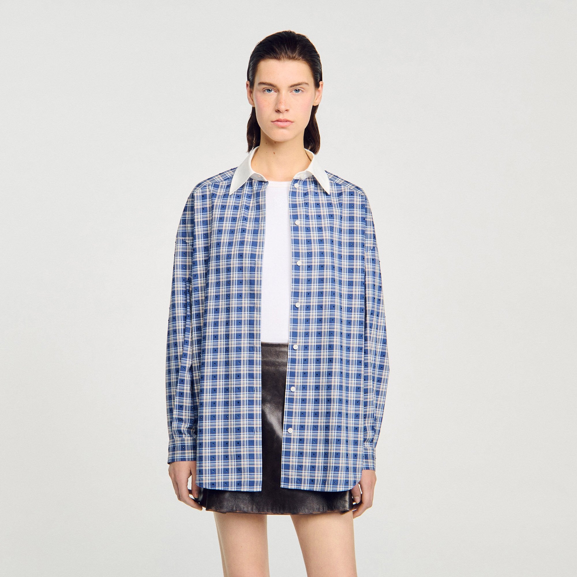 Rhinestone checkered shirt Blue Sandro Women
