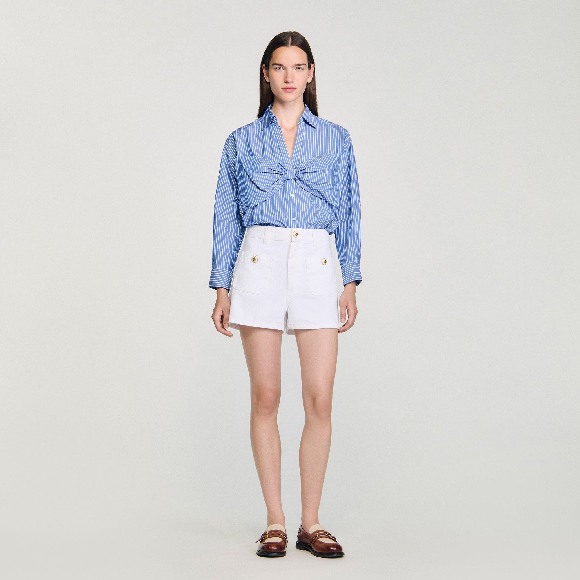 Oversized bow shirt Blu / White Sandro Women