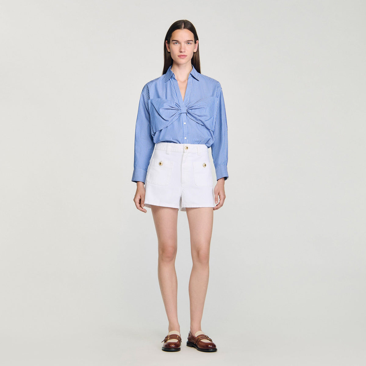 Oversized bow shirt Blu / White Sandro Women