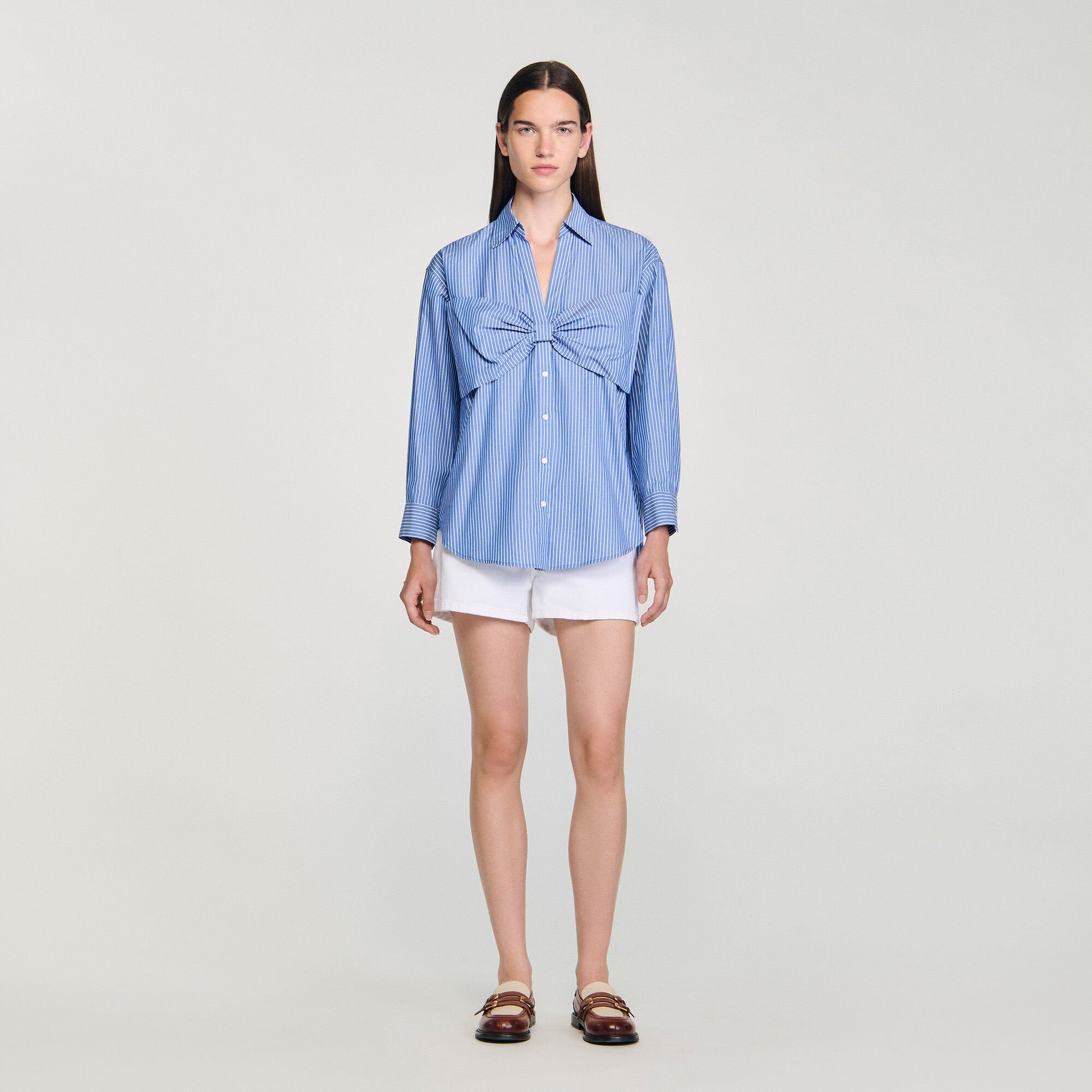 Oversized bow shirt Blu / White Sandro Women