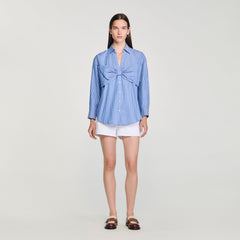 Oversized bow shirt Blu / White Sandro Women