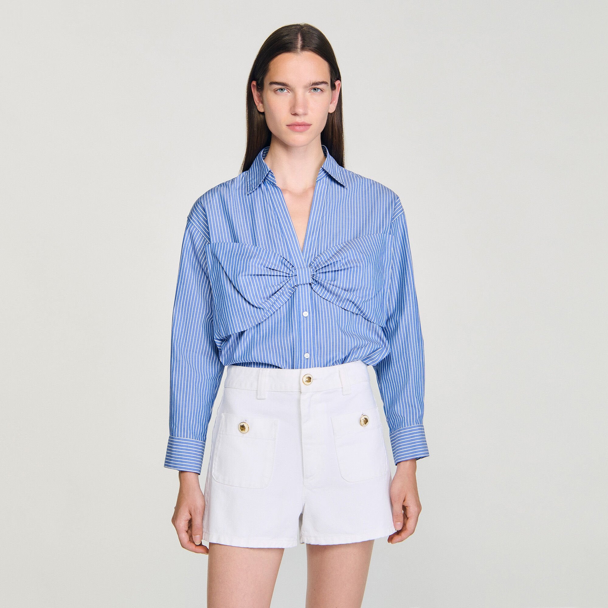 Oversized bow shirt Blu / White Sandro Women