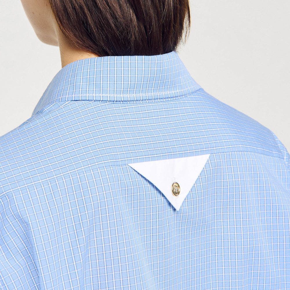 Cropped small-check shirt Ciel / Blanc Sandro Women