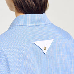 Cropped small-check shirt Ciel / Blanc Sandro Women