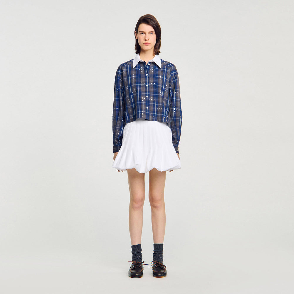 Rhinestone checkered collar shirt Blue Sandro Women