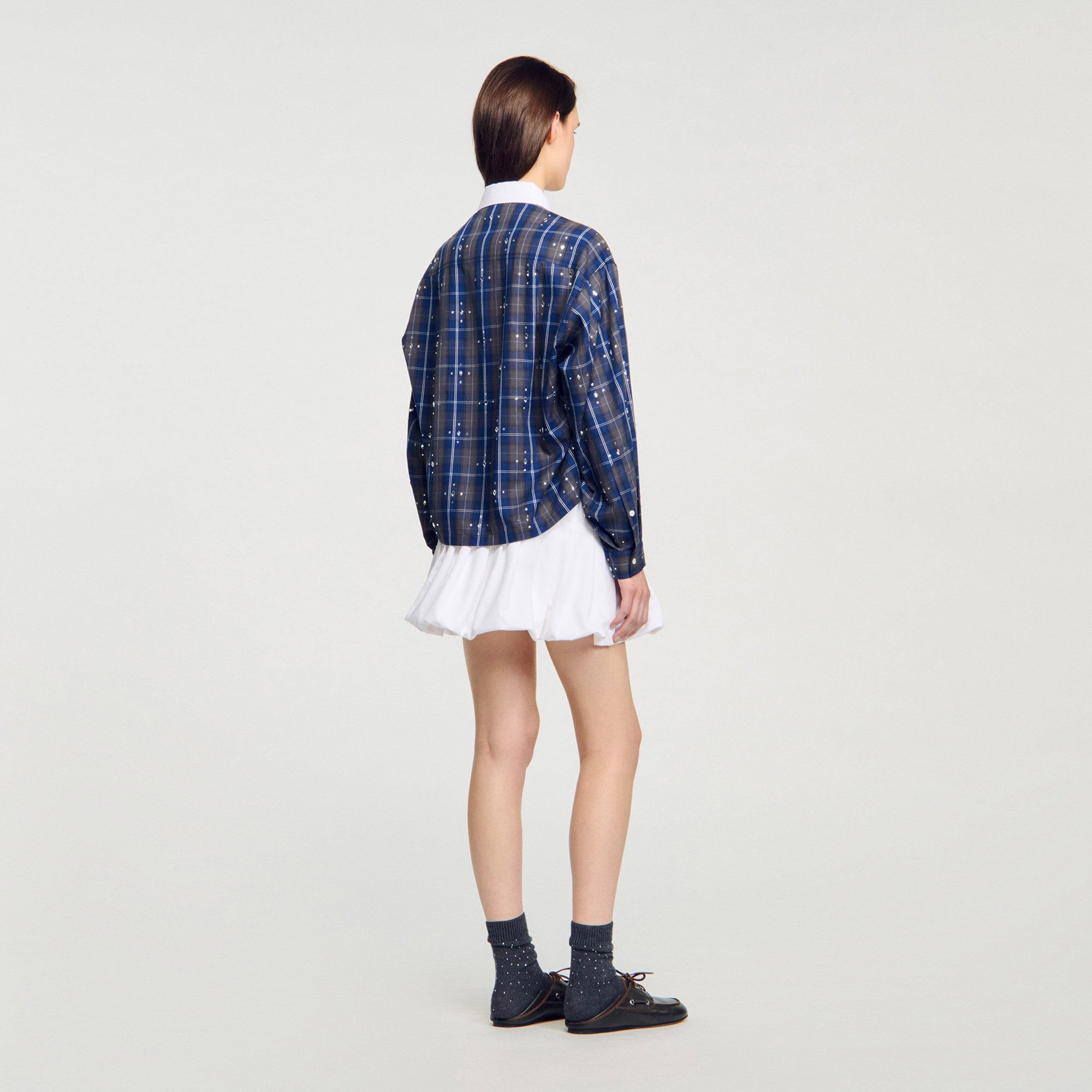 Rhinestone checkered collar shirt Blue Sandro Women