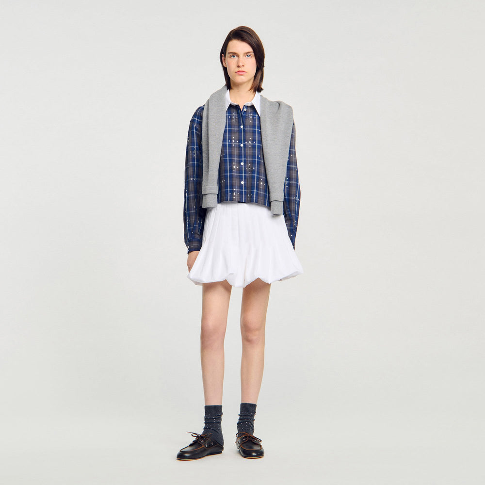 Rhinestone checkered collar shirt Blue Sandro Women