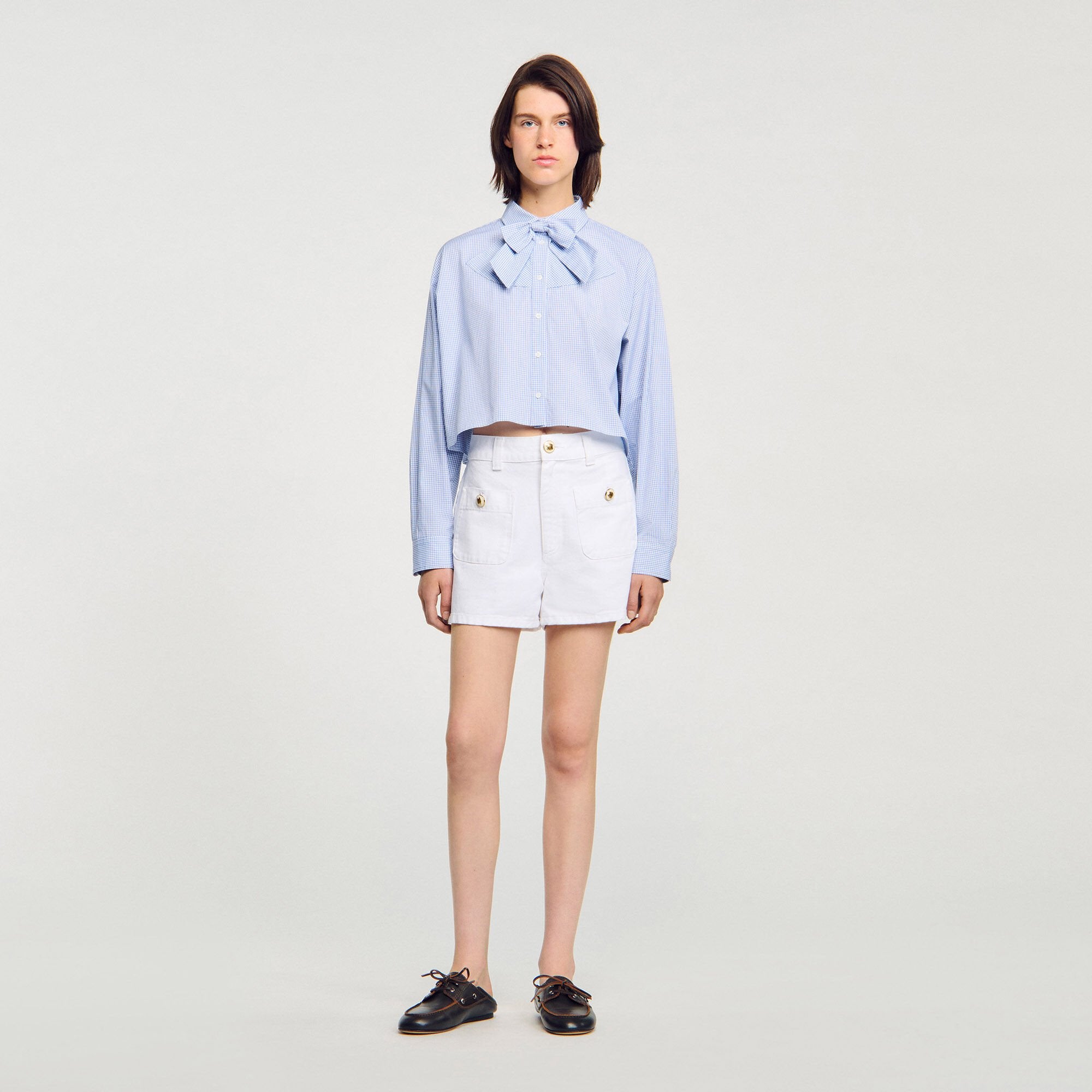 Bow collar shirt Ciel / Blanc Sandro Women
