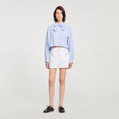 Bow collar shirt Ciel / Blanc Sandro Women