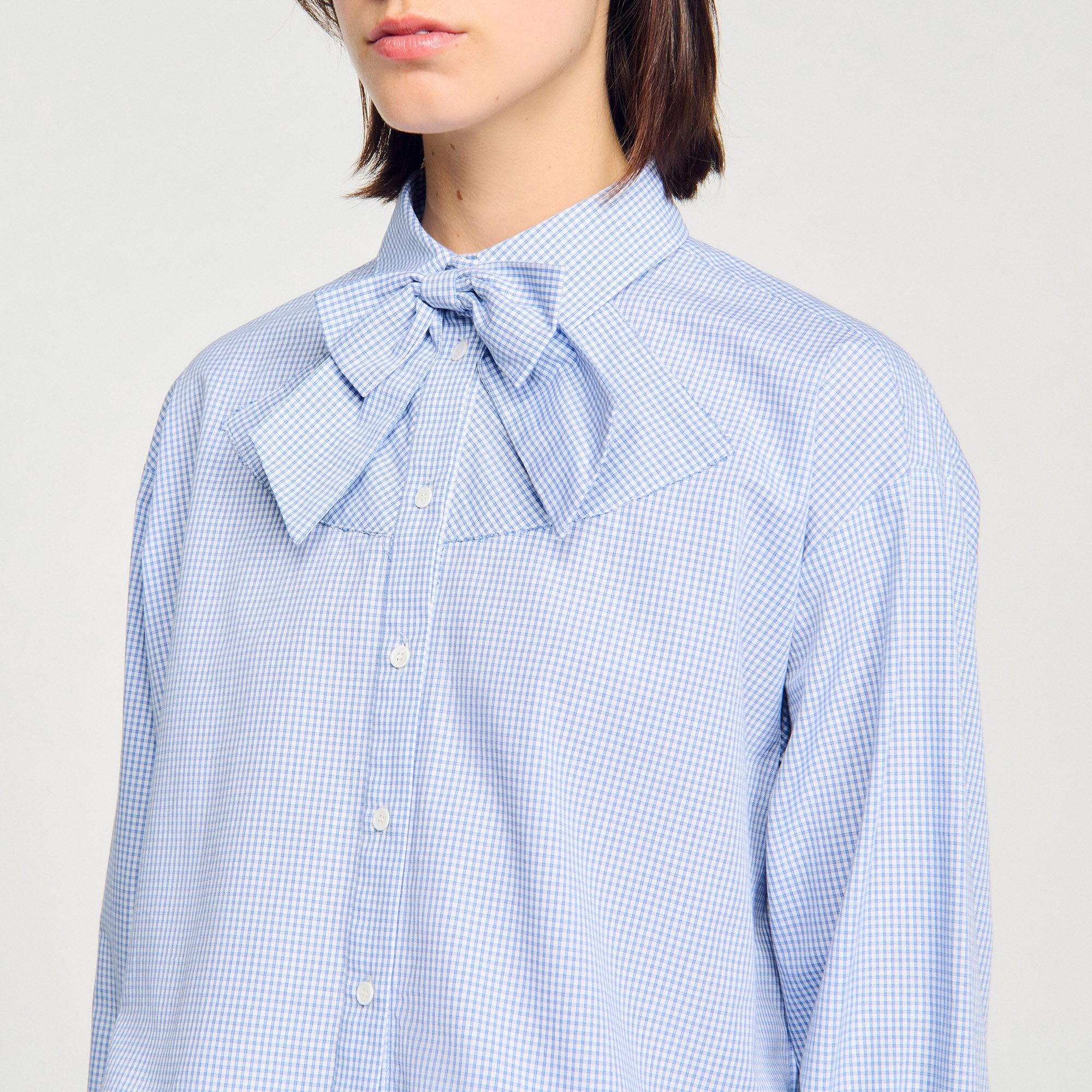 Bow collar shirt Ciel / Blanc Sandro Women