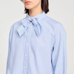 Bow collar shirt Ciel / Blanc Sandro Women