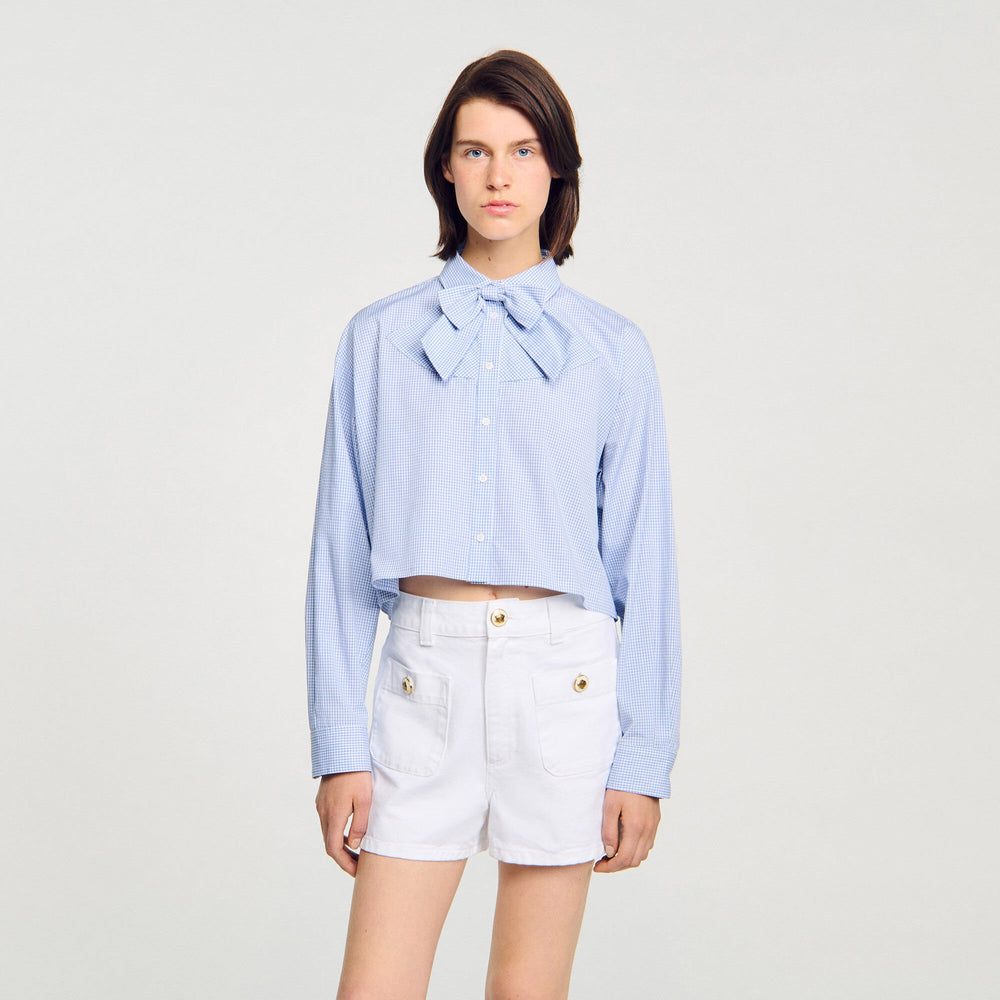 Bow collar shirt Ciel / Blanc Sandro Women