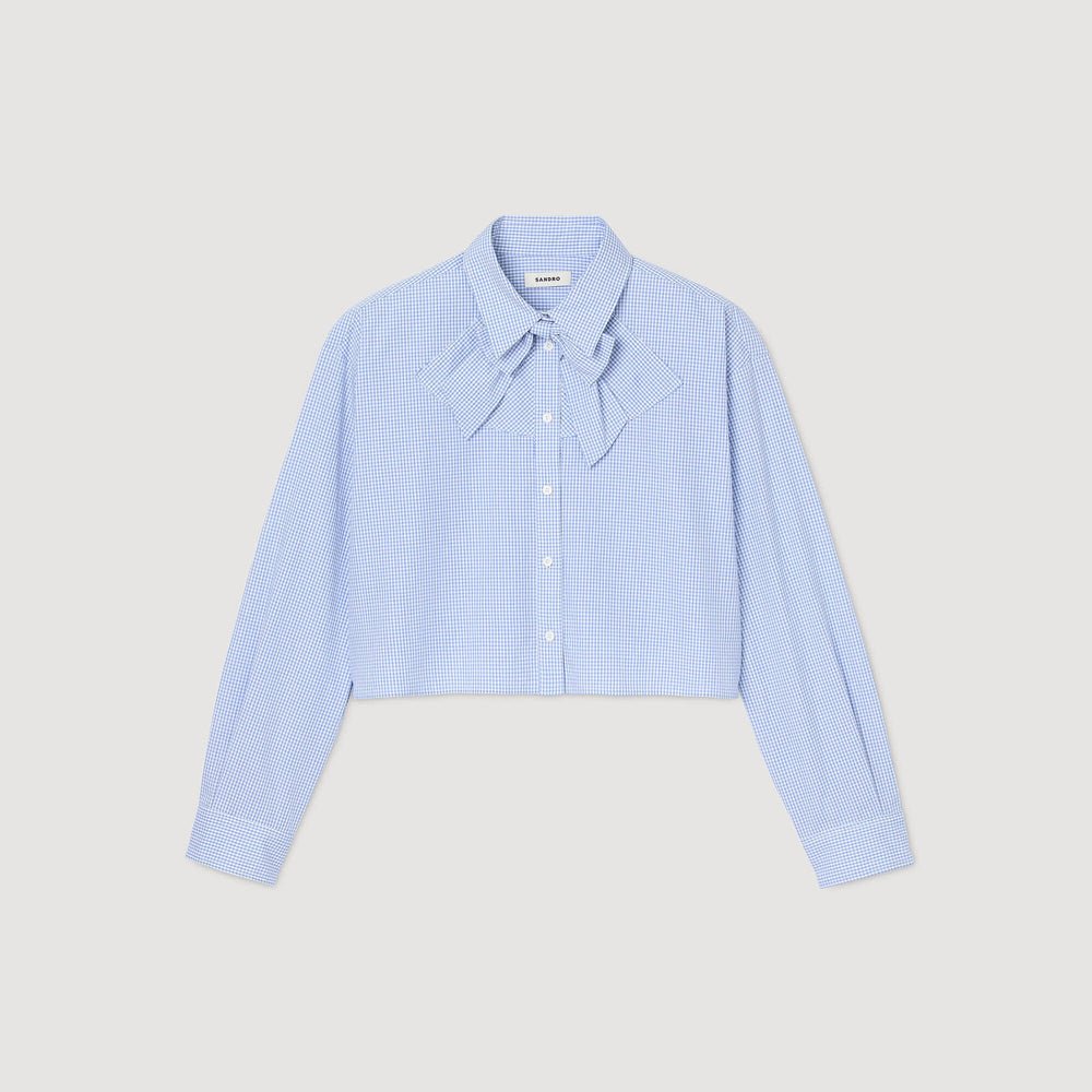 Bow collar shirt Ciel / Blanc Sandro Women