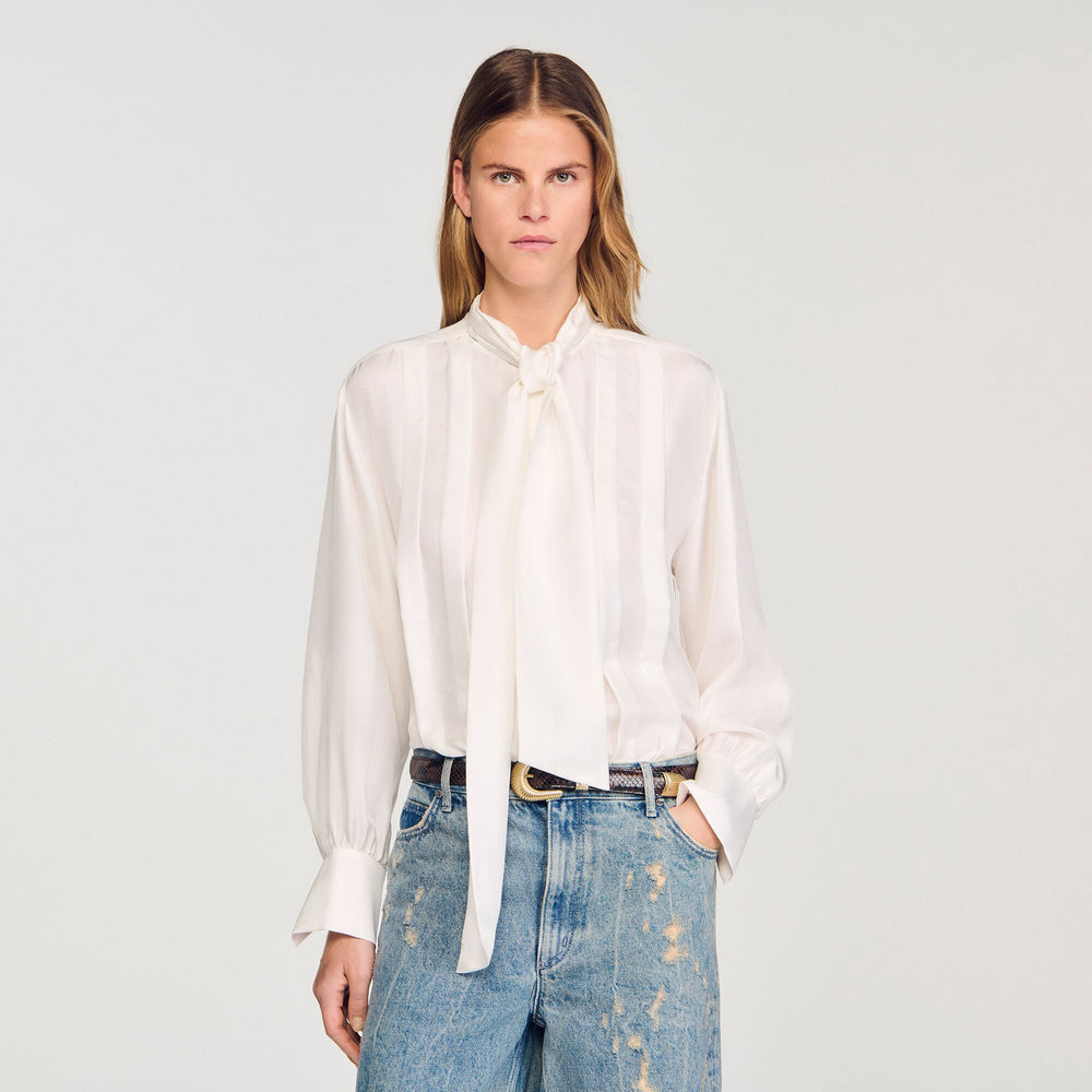 Silk lavallière shirt Ecru Sandro Women
