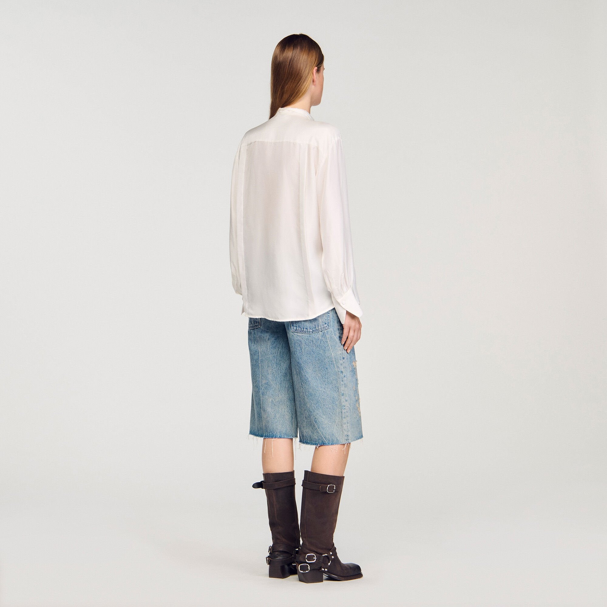 Silk lavallière shirt Ecru Sandro Women