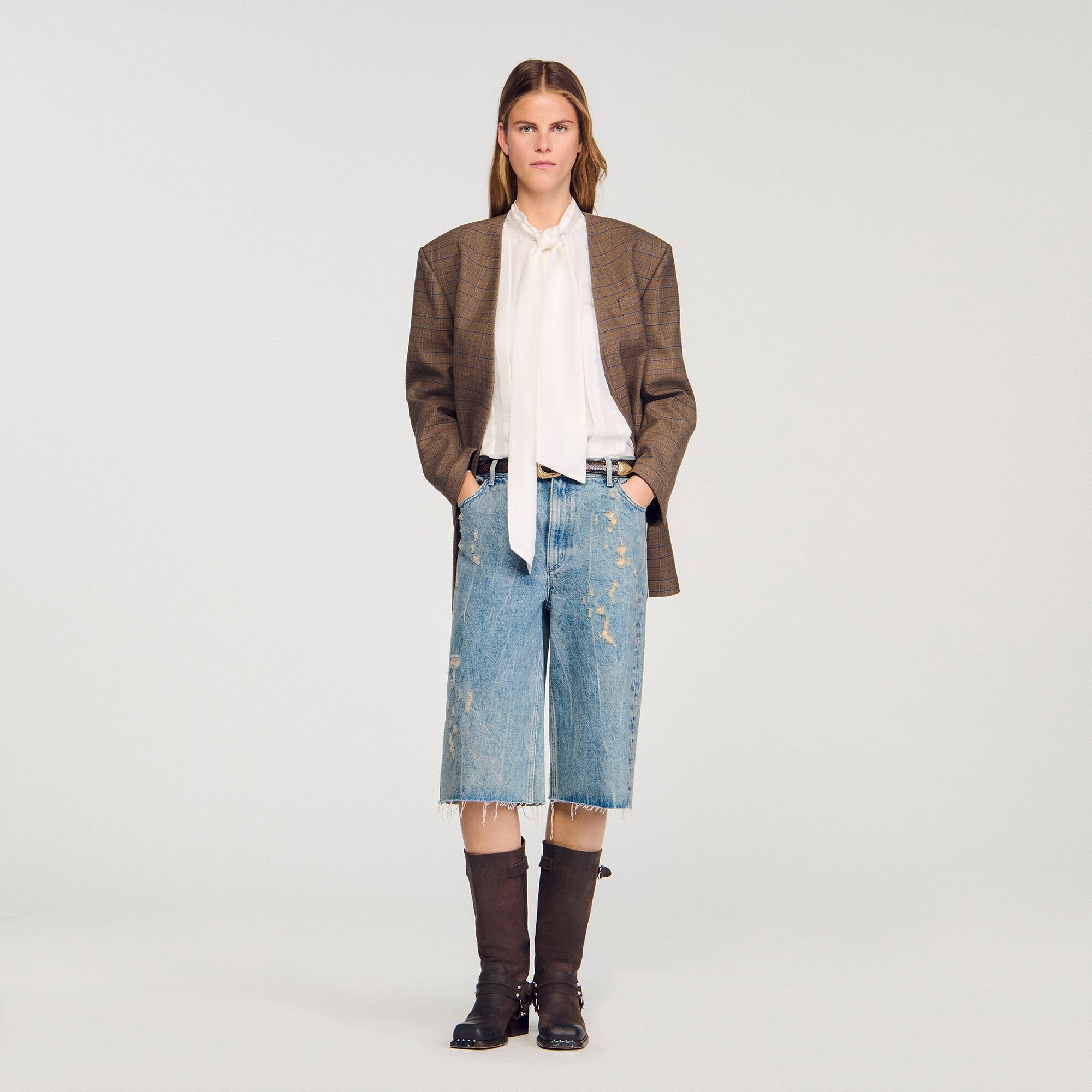 Silk lavallière shirt Ecru Sandro Women