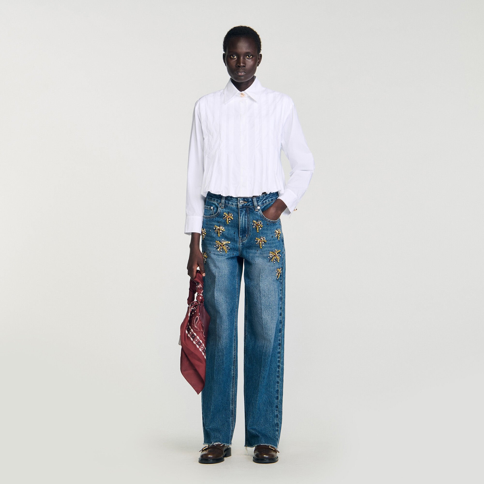 Pleated cropped shirt White Sandro Women