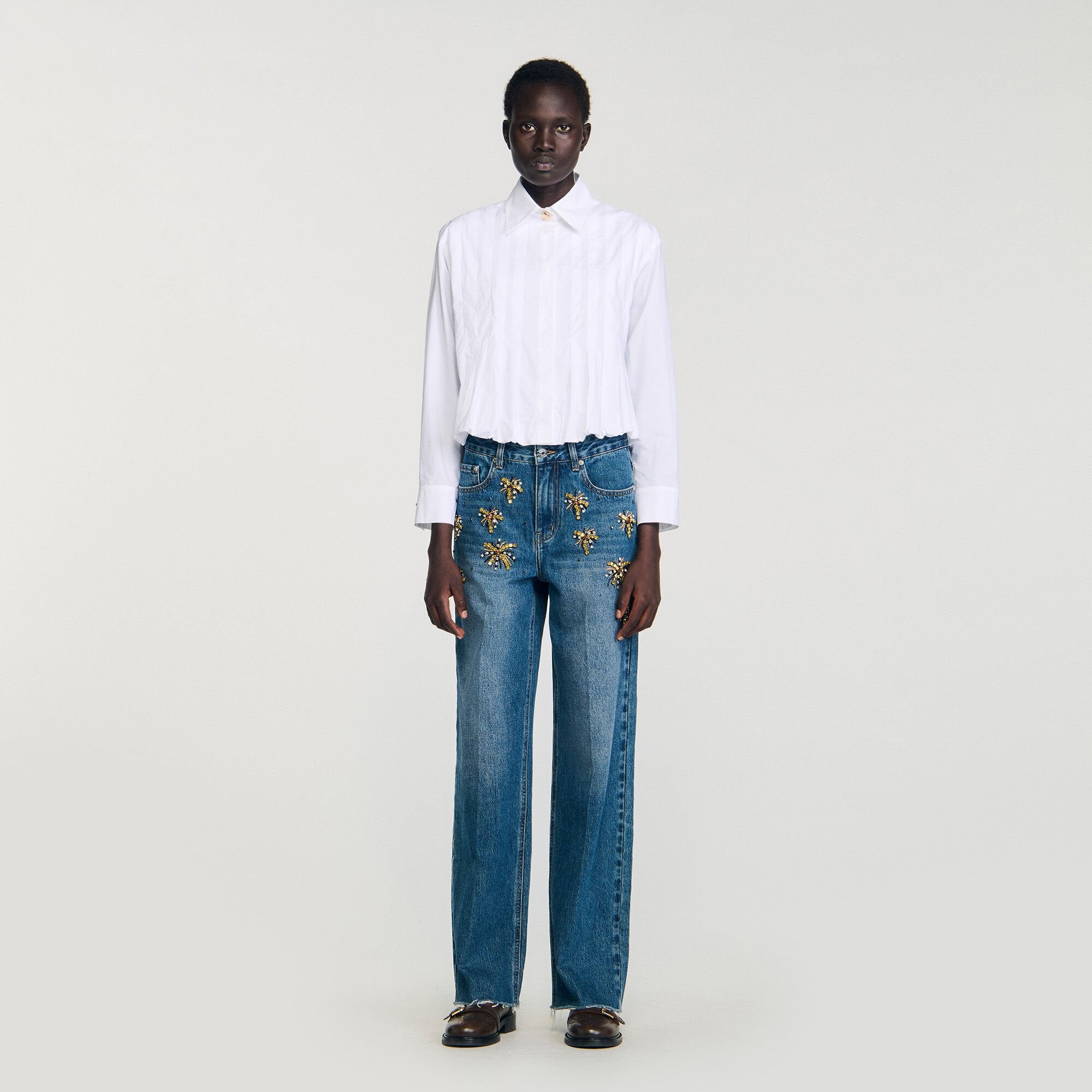 Pleated cropped shirt White Sandro Women