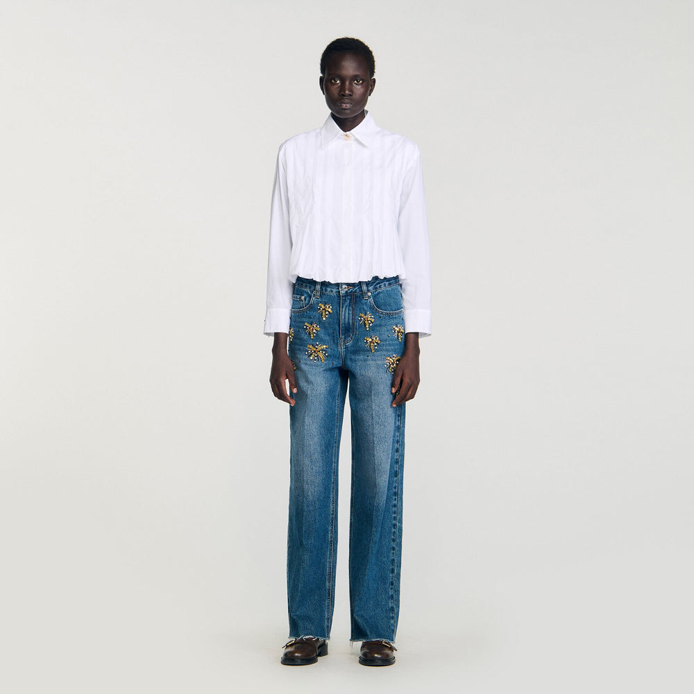 Pleated cropped shirt White Sandro Women