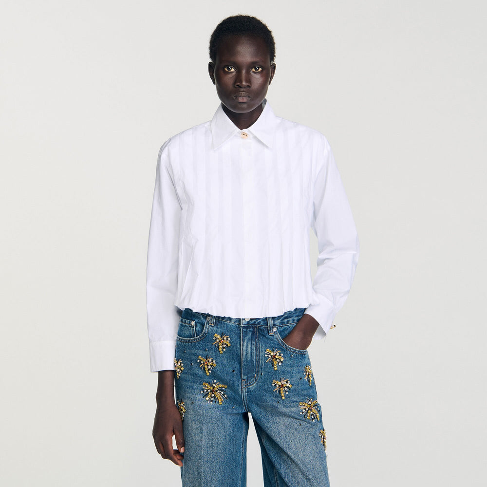 Pleated cropped shirt White Sandro Women