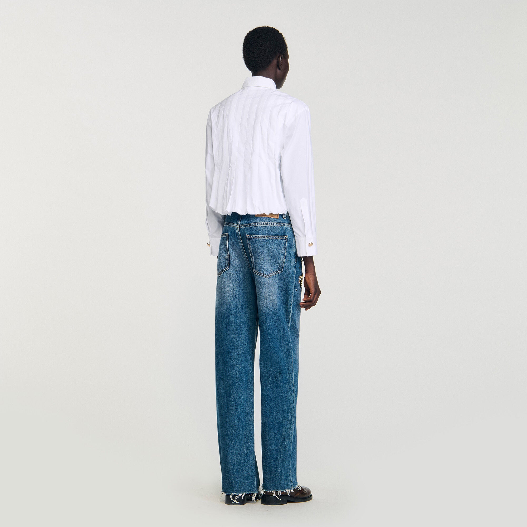 Pleated cropped shirt White Sandro Women