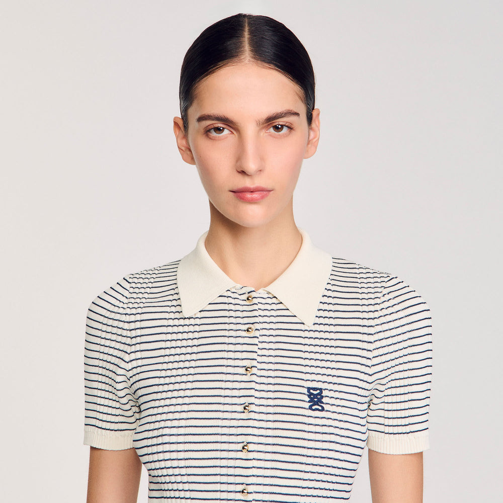 Striped knit jumpsuit Ecru Sandro Women