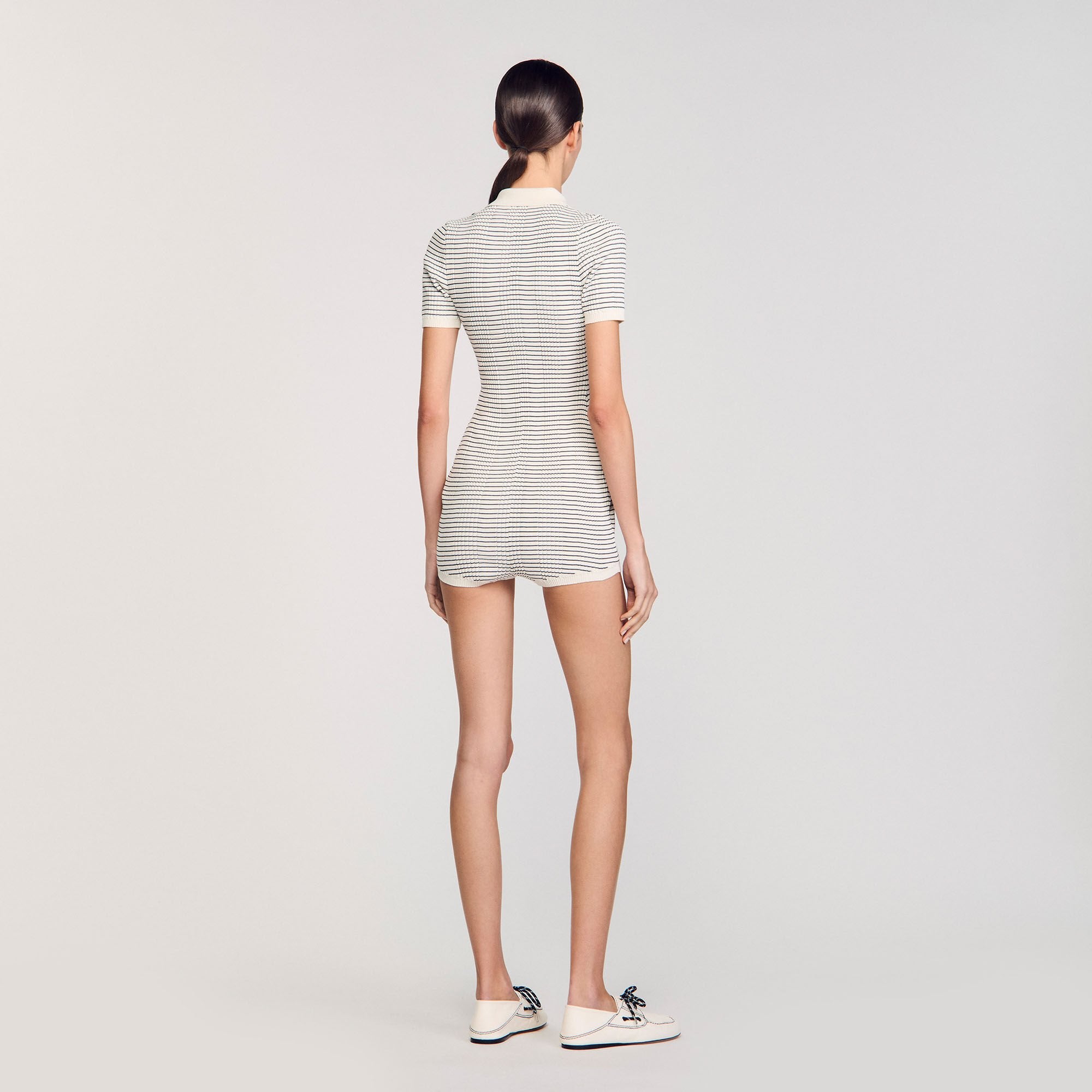 Striped knit jumpsuit Ecru Sandro Women
