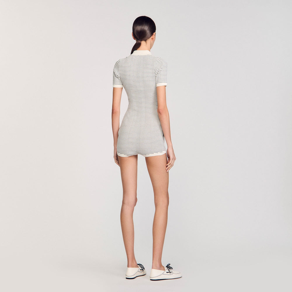 Striped knit jumpsuit Ecru Sandro Women