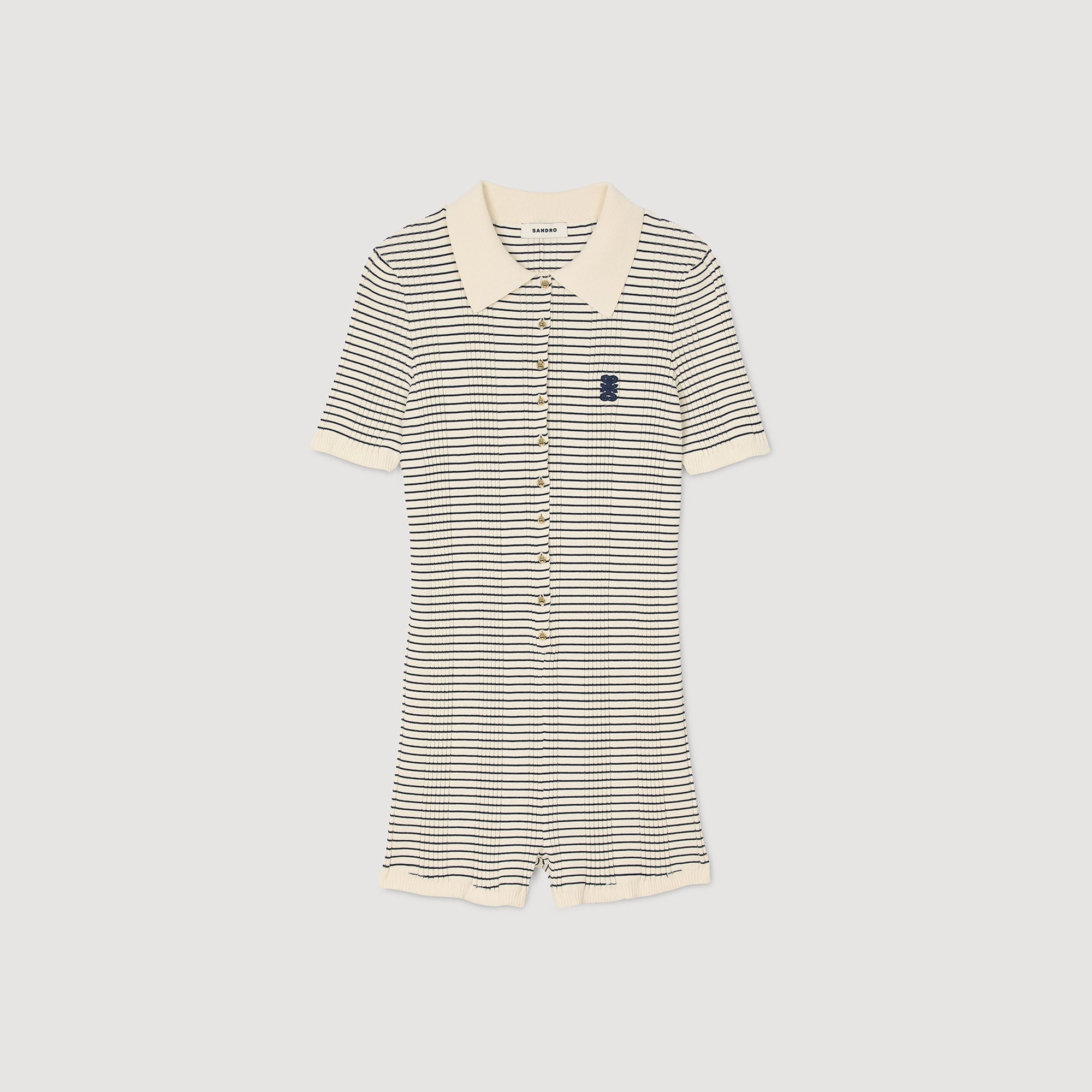 Striped knit jumpsuit Ecru Sandro Women