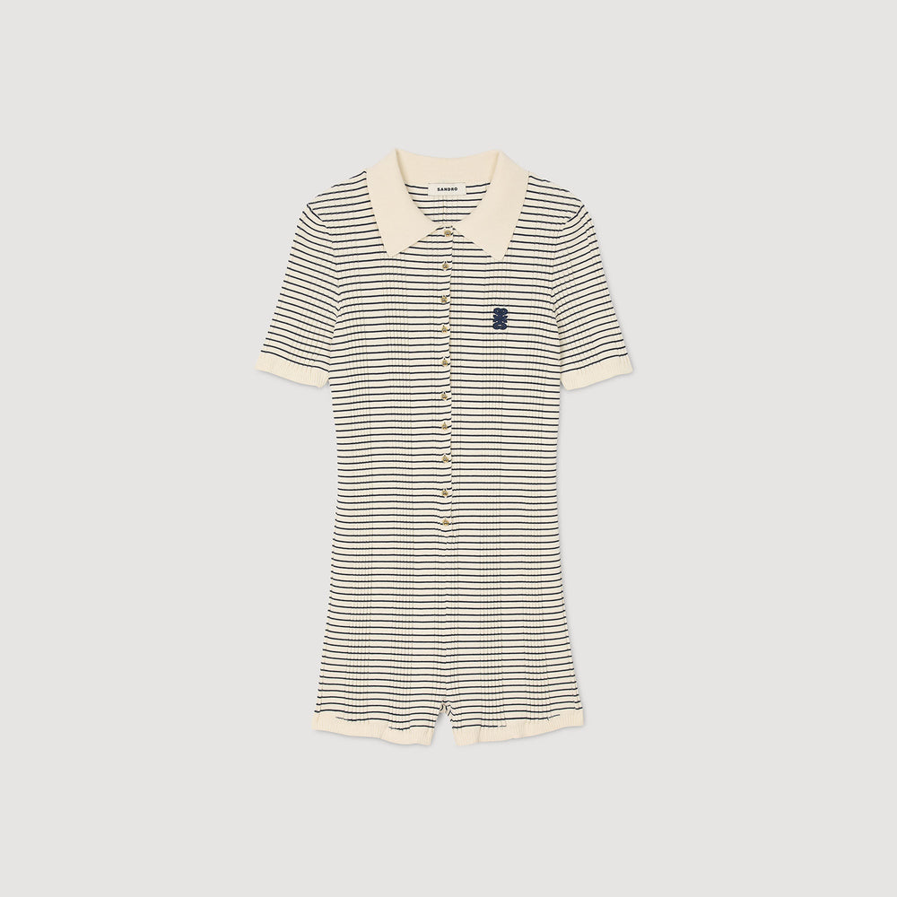 Striped knit jumpsuit Ecru Sandro Women