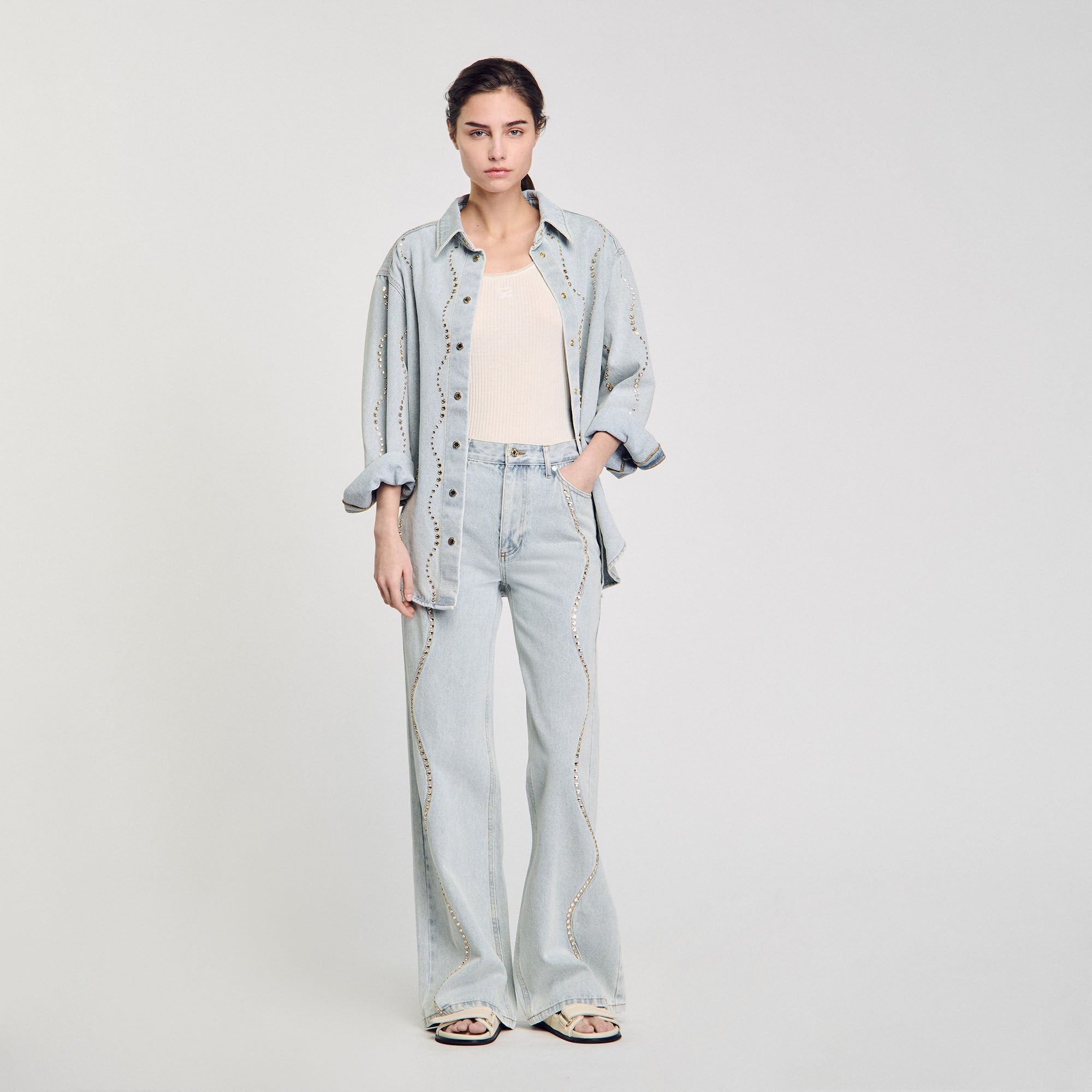 Jeans with rhinestone stripes Light Bu Jean Sandro Women