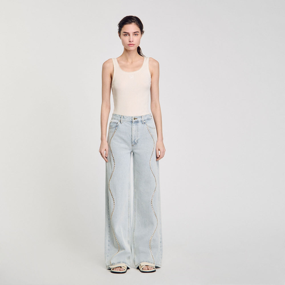 Jeans with rhinestone stripes Light Bu Jean Sandro Women