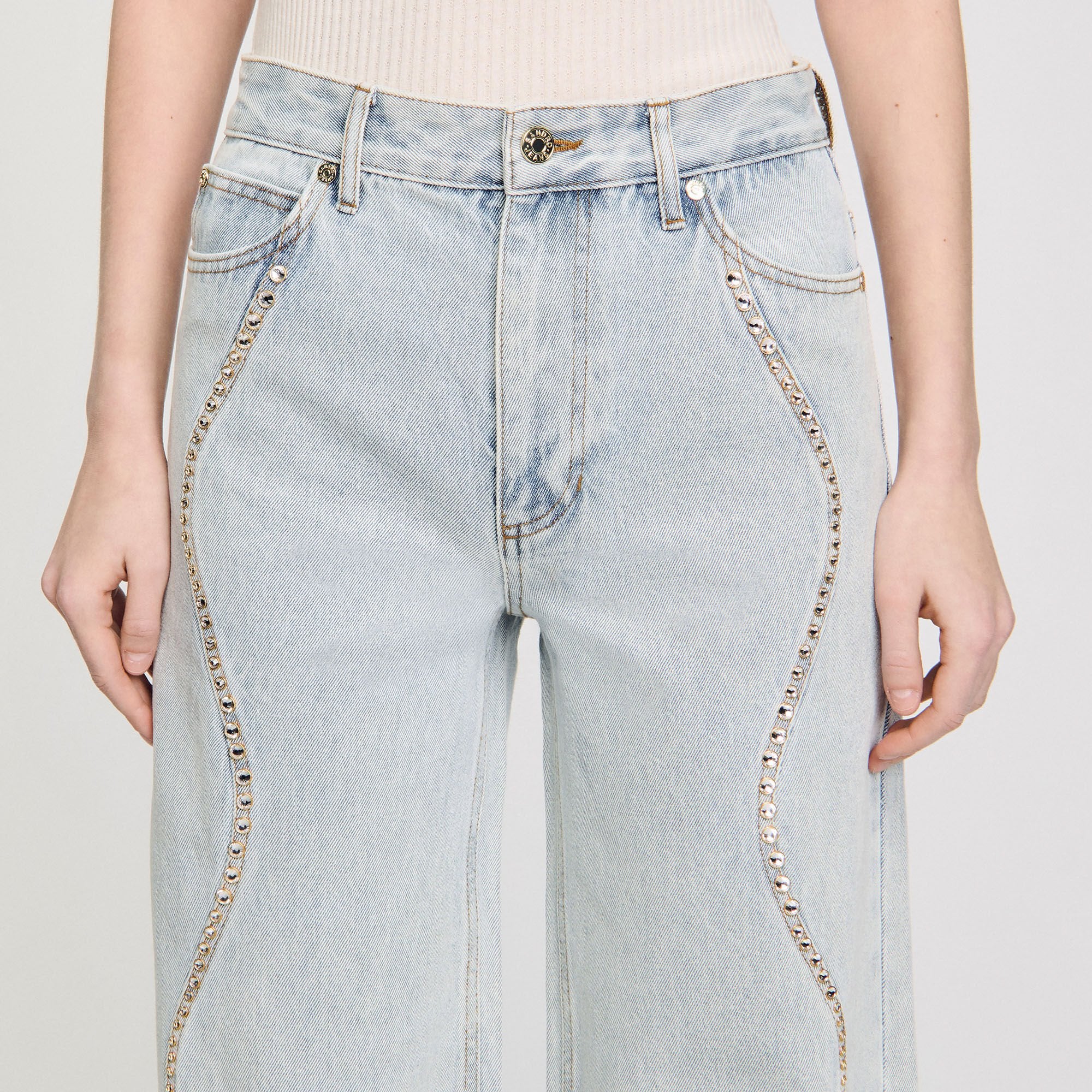 Jeans with rhinestone stripes Light Bu Jean Sandro Women