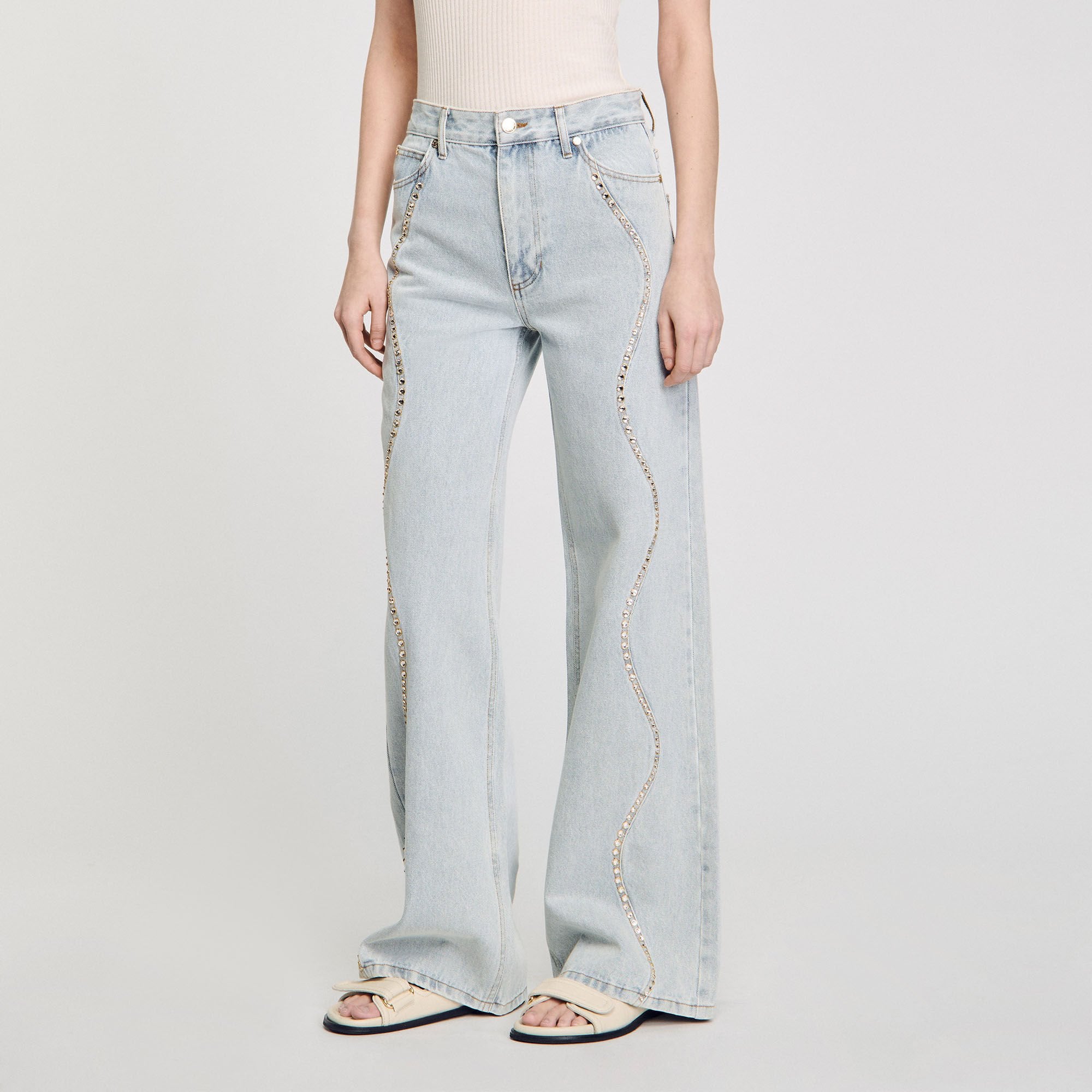 Jeans with rhinestone stripes Light Bu Jean Sandro Women